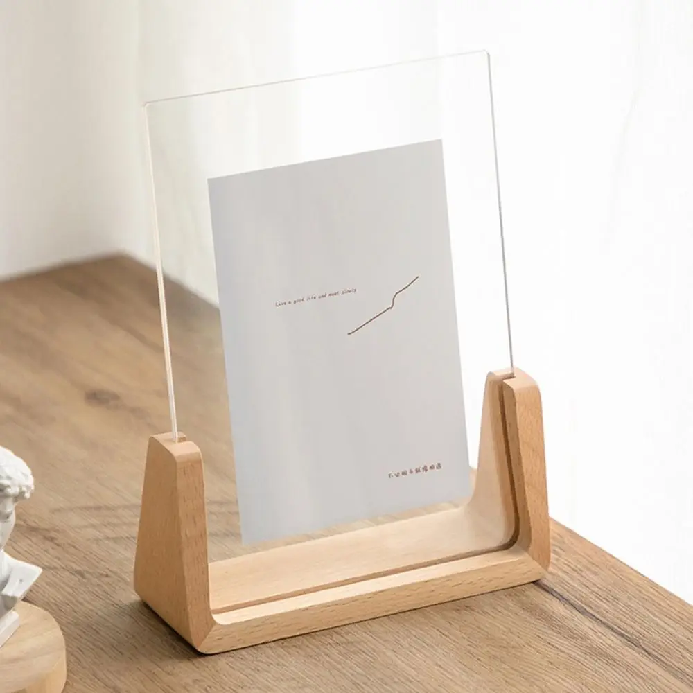 Display Rack Acrylic Photo Frame U Shape Walnut/Beech Photo Holder Transparent Creative Wood Pictures Frame Home Decoration