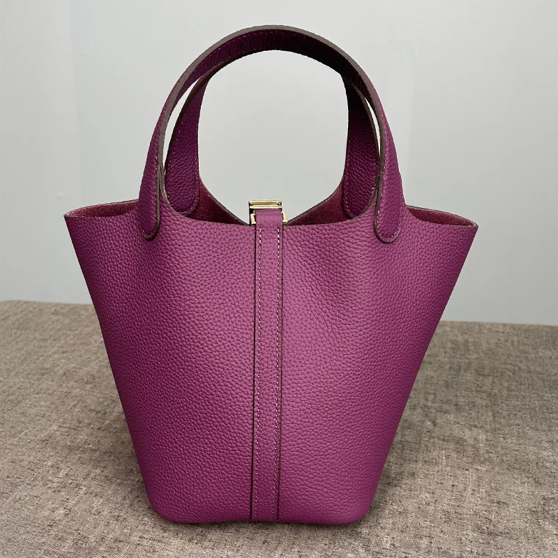 Women's Bag Bucket Bags Female Tote Bag High Quality Hand Bag Ladies Designer Luxury Genuine Togo Leather Shoulder Bag Organizer - view 3