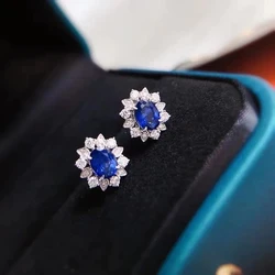 Huitan Vintage Blue CZ Stud Earrings for Women Wedding Anniversary Party Temperament Elegant Lady's Accessories Luxury Jewelry