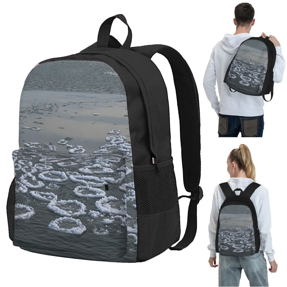 

Cool Ring-Shaped Ice On Lake Surface Backpack Student BookBag Kids School Bag Laptop Shoulder Bags for Men Women