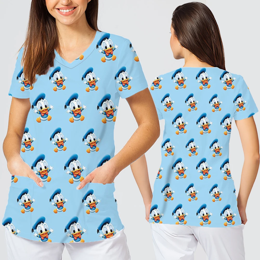 New Nursing Uniforms Tops Summer 2025 Trend Disney T-shirts for Women V-neck Clothes Women High Quality Short Sleeve Tops