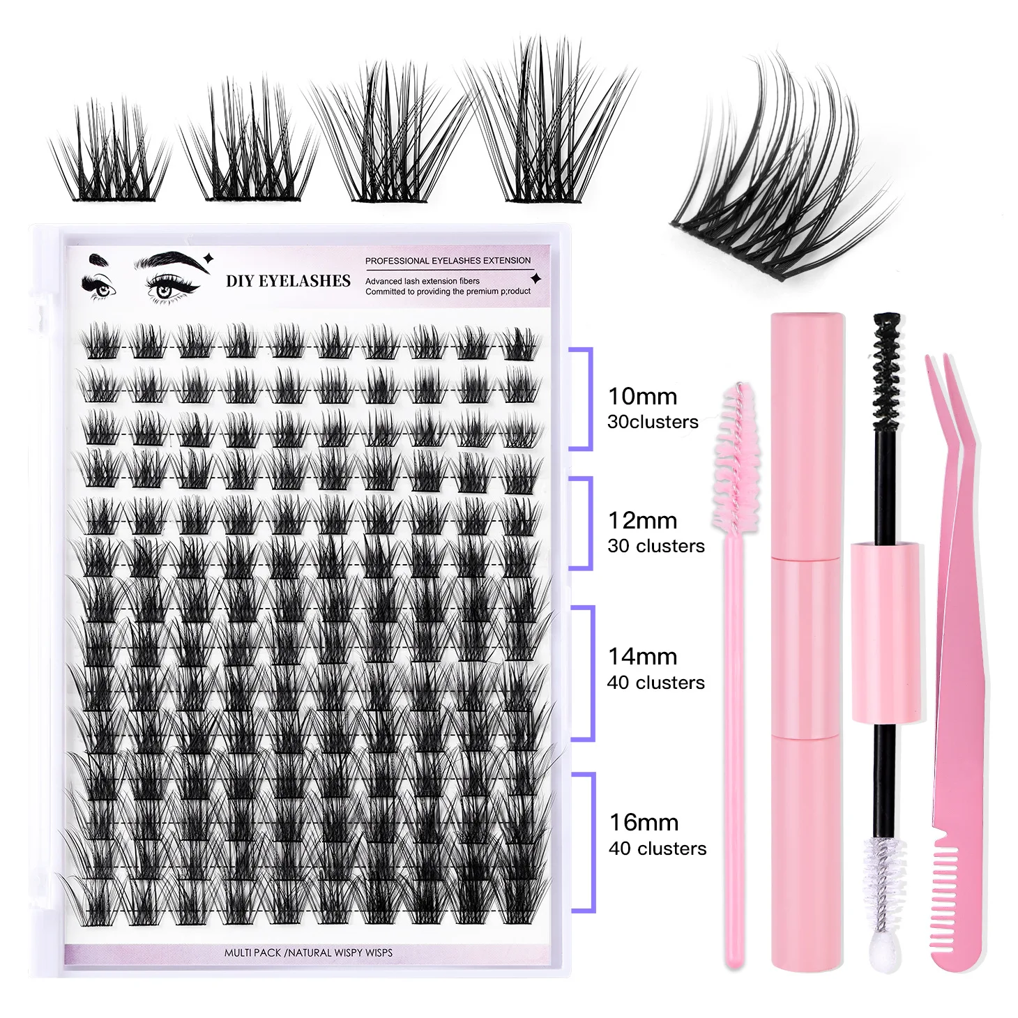 Single Cluster DIY False Eyelashes 140 Clusters Large Capacity D Curvature Eyelash Extensions Thick 10-16mm Artificial Eyelashes