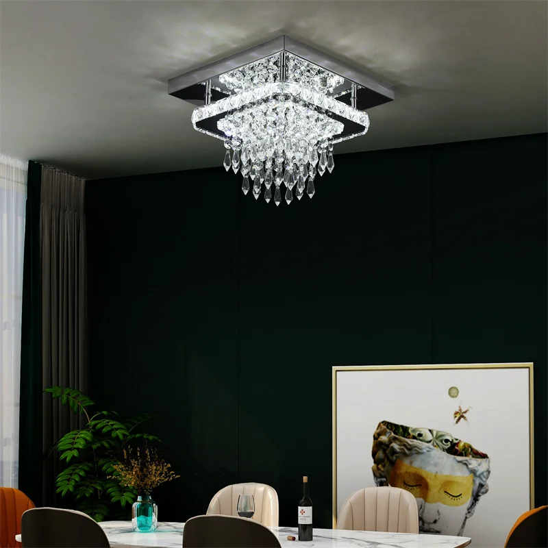 Modern K9 Crystal Chandelier Led For Dining Room Stainless Steel Ceiling Lamp Light Fixture Kitchen Lustres Luminaire Pendant