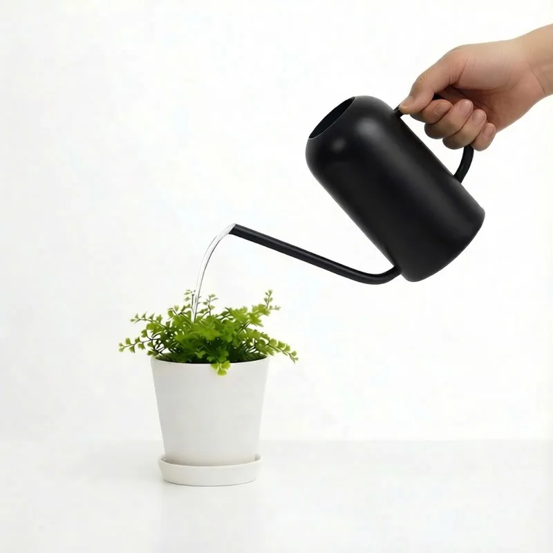 Stainless steel long nozzle watering kettle black metal retro household watering can