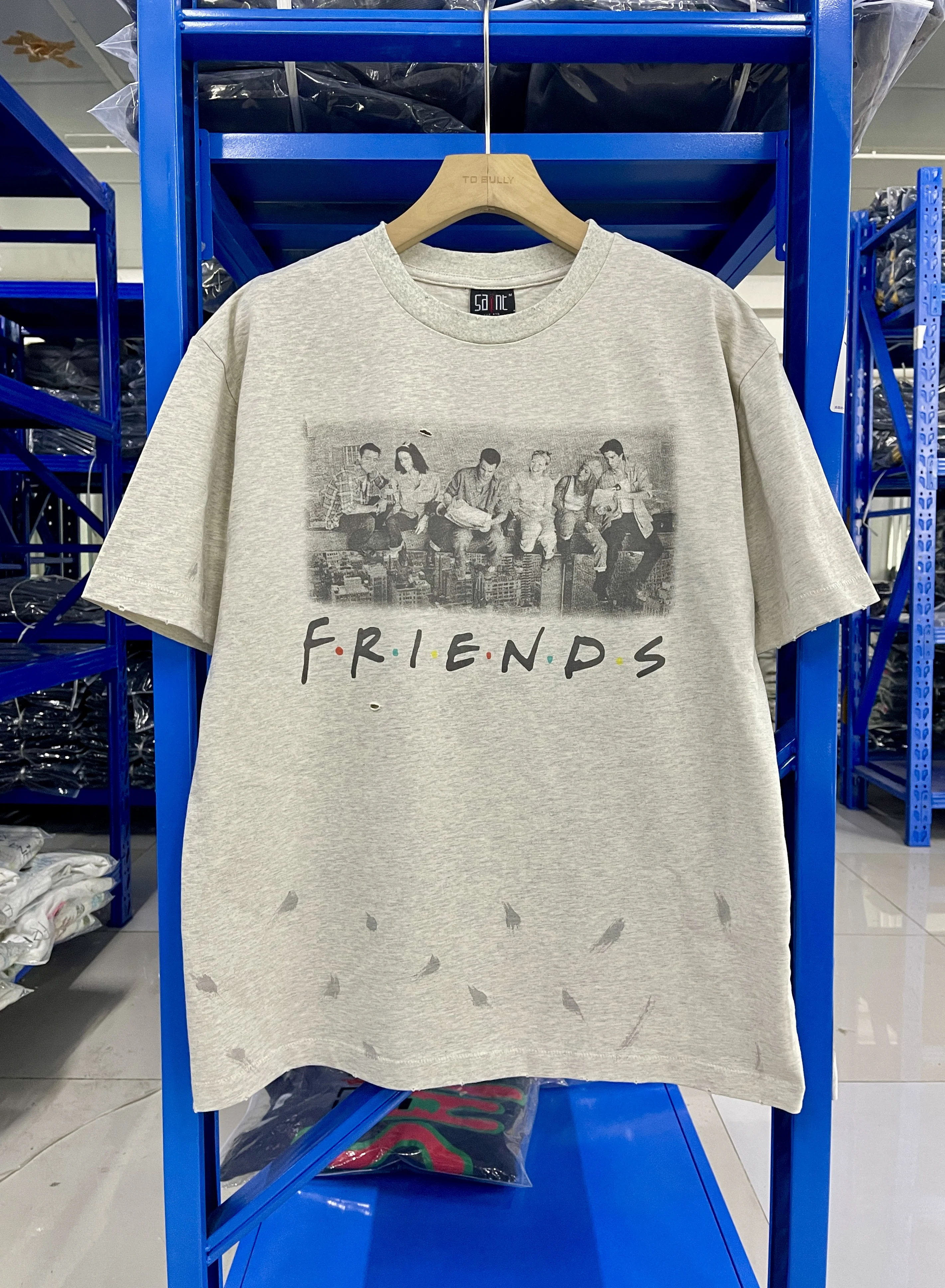 New Saint Washed High Quality FRIENDS Portrait Printed Vintage Cotton T-shirt Street Casual Loose Round Neck Cotton Short Sleeve