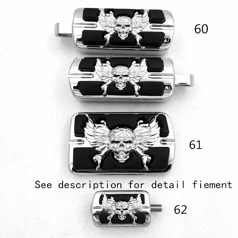 Free Shipping Chrome Wing Skull Zombie Emblem with Black Eye Series Foot Pegs Fit for Harley See Description