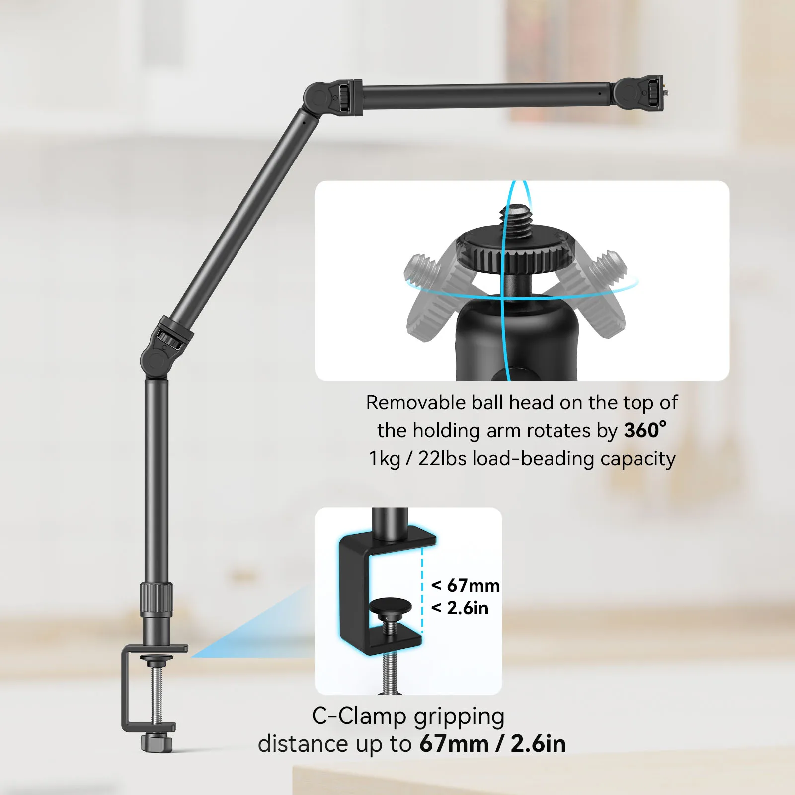 SmallRig Live Desktop Camera Bracket DT-50 with Flexible Arm w 360° Rotatable Ball Head C Clamp for Photography Live Stream 4456