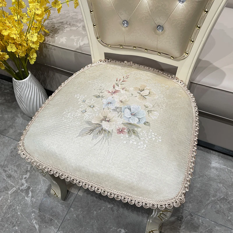 Modern Jacquard Dining Chair Cushion Chenille Horseshoe Shape Chair Cushion Four Seasons Universal Anti Slip U-shaped Chair Mat