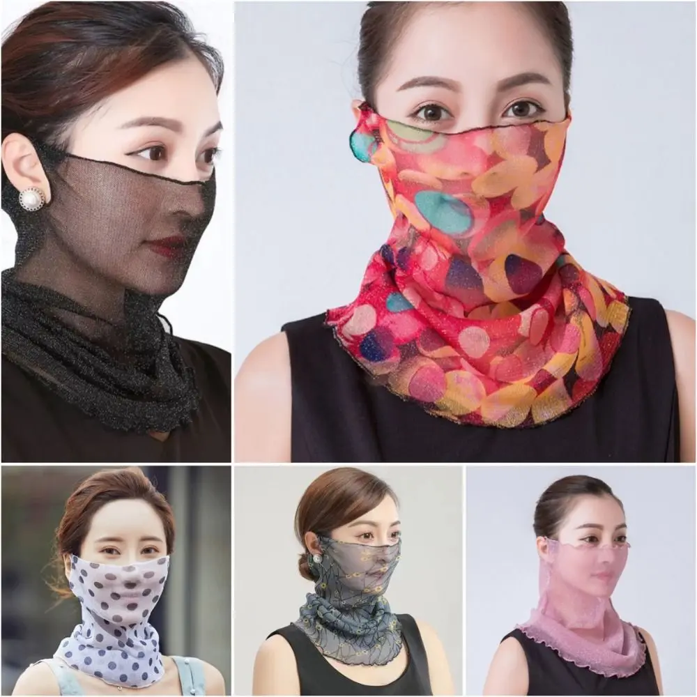 

Floral Print Sun Protection Face Mask Breathable Fabric Thin Texture Chiffon Silk Bib UV Protection Quick-Dry Neck Cover