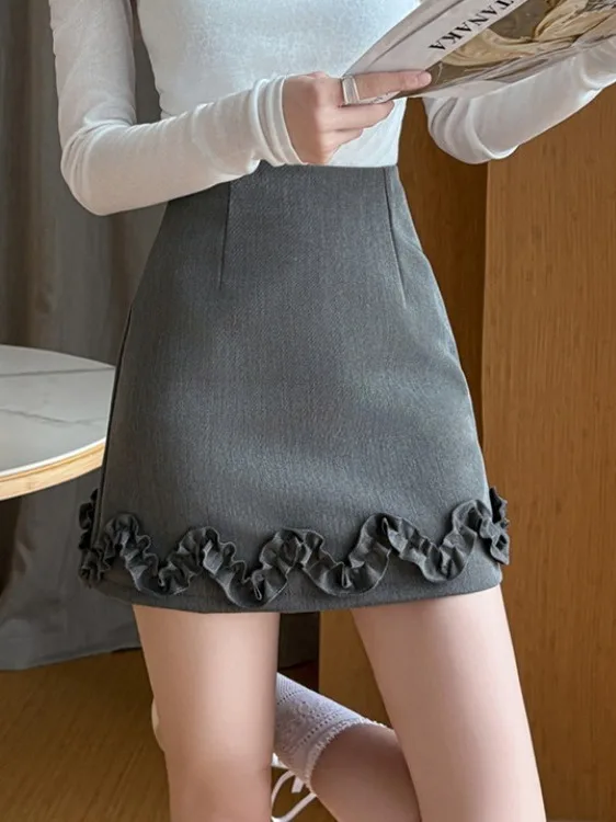 

ay A-Line Skirt Women's Spring 2026 New Design High Waist Slimming Versatile Bodycon ort Skirt Wooden Trim