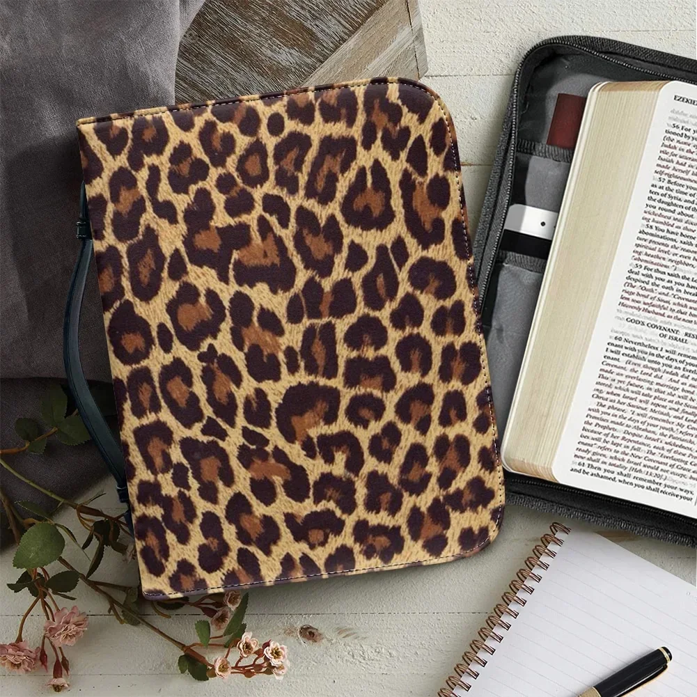 

Leopard print Fashion Bible Bags Christian Gifts Personalized Cover Bible Pack Waterproof Leather Bag Pockets Package Case