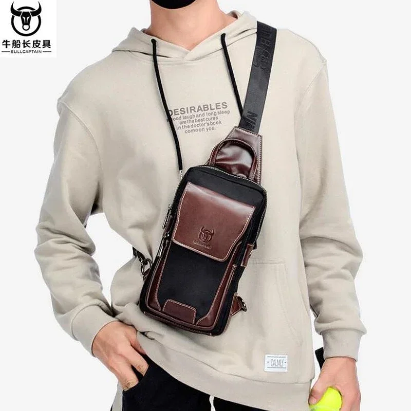 New 2024 Hot Men\'s First Layer Cowhide Chest Belt Bag Casual Fashion Men\'s Bag waist bag vintage Shoulder Bag Men\'s Chest Bag