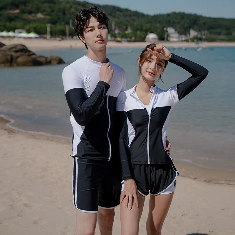 2023 New Women Solid Split Diving Suit Conservative Couple Long-sleeved Swimsuit Flat Angle Sports Surfing Swimming Suit