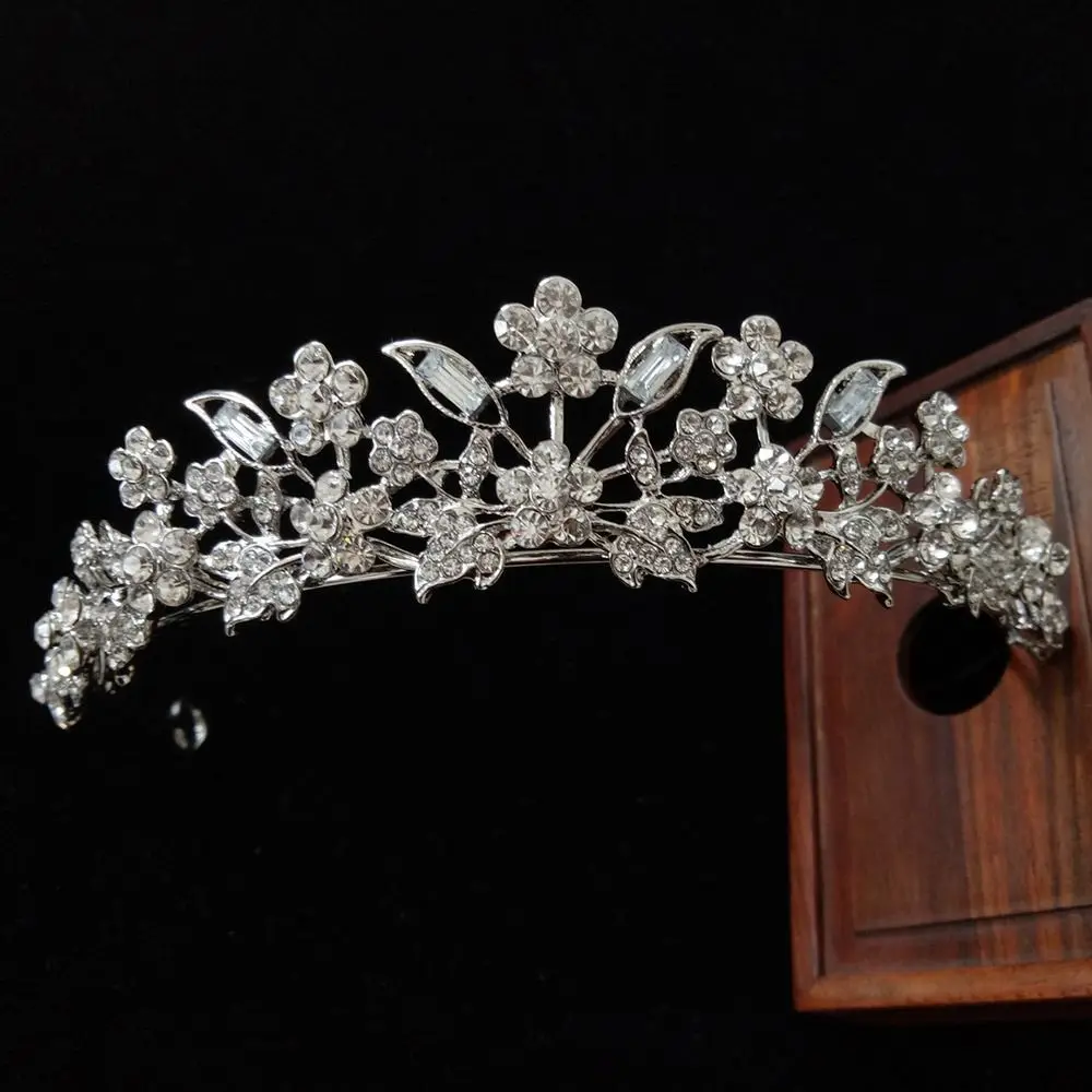 Bridal Hair Accessories Crystal Wedding Flower Bridal Princess Tiara Crown Women Prom Diadem Hair Ornaments Rhinestone Hair Hoop