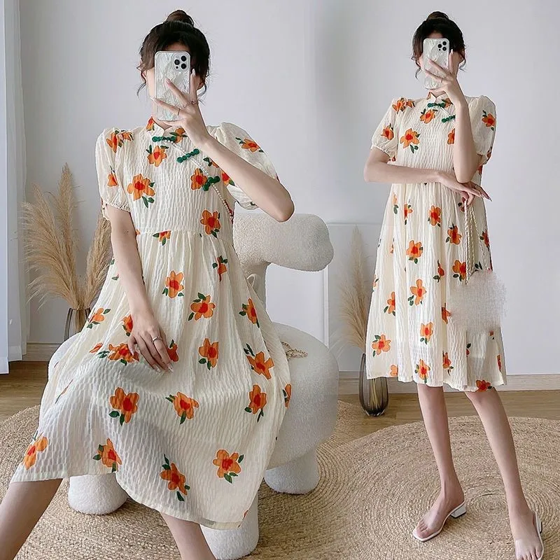 2026-summer-pregnant-women's-fashion-breathable-dress-maternity-chinese-improved-cheongsam-dress-maternity-printed-dress-lj336
