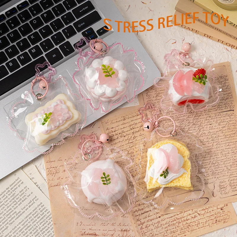 Simulation Dessert Silicone Squeeze Toy Fidget Toys Cute Cake Pastry Stress Relief Toy with Keychain for Bag Pendant Gift