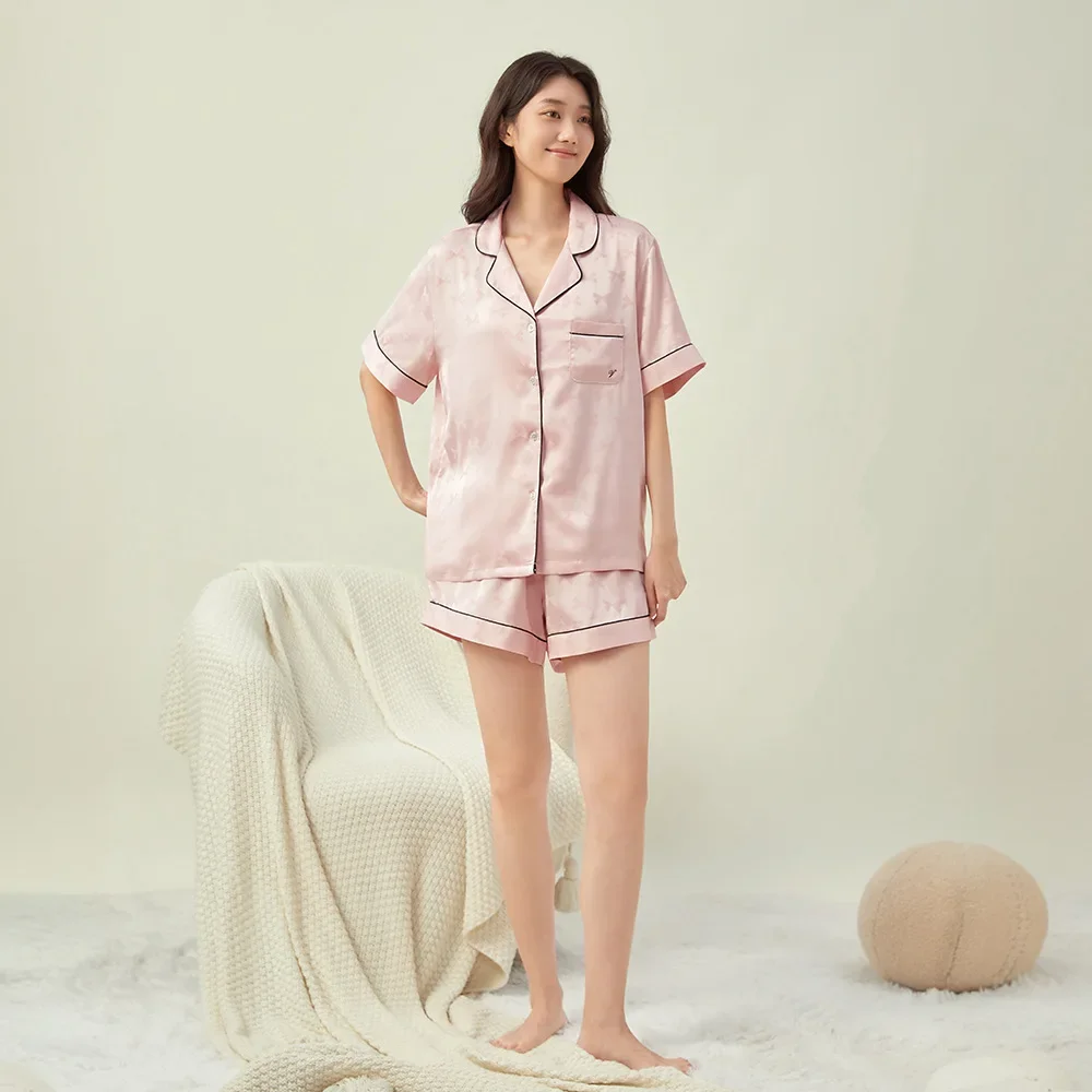 Secret of the same summer new product, ice silk bow pajamas for women, short-sleeved shorts, loungewear