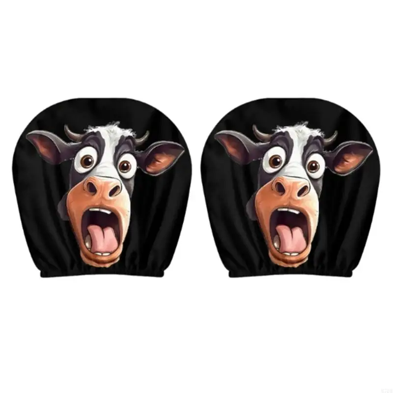 M76E Set Of 2 Comfortable Vehicle Headrest Covers With Cow Sheep Pattern Polyester
