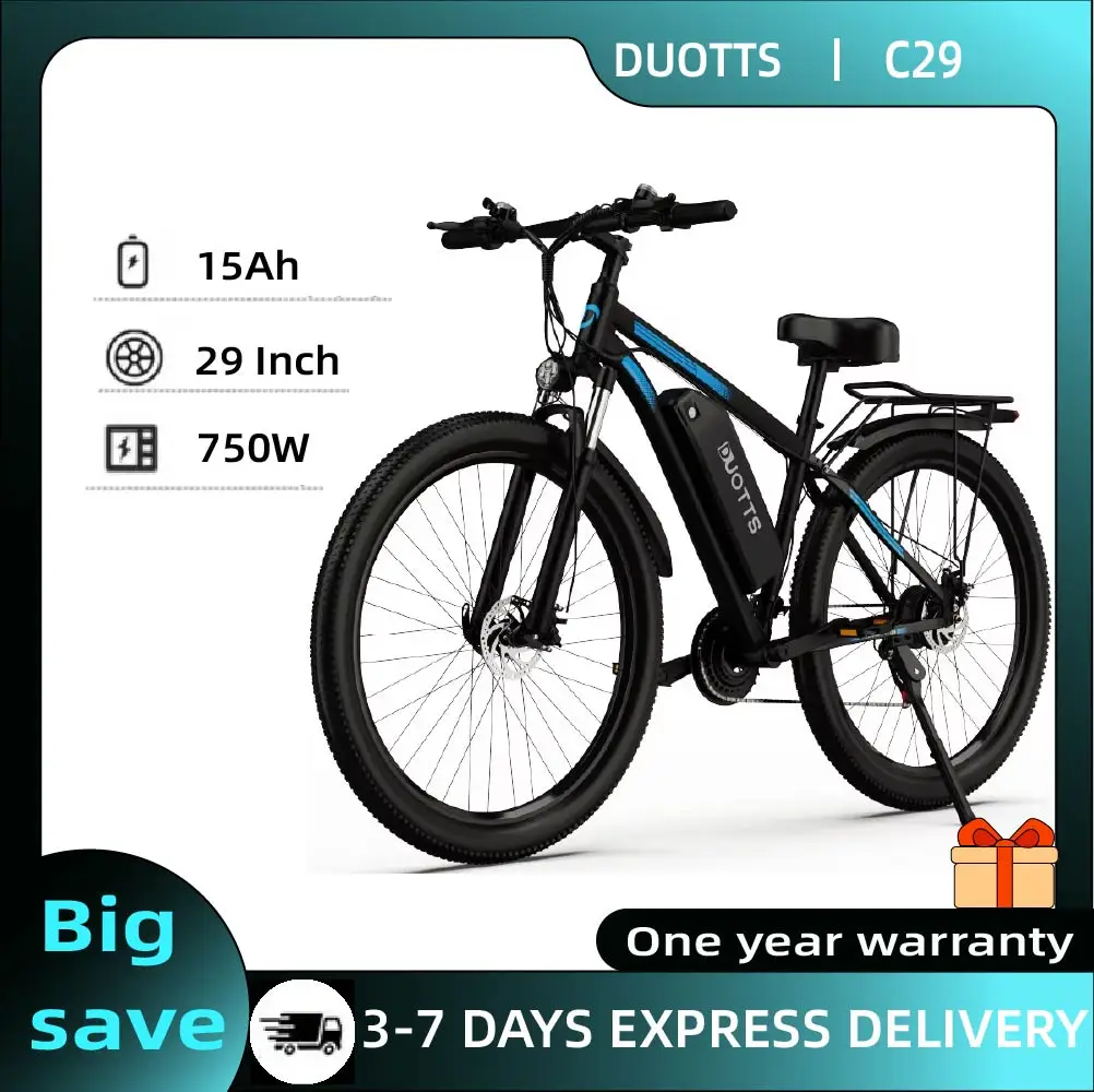 Vélo de route électrique pour adultes DUOTTS C29, moteur 750W, pneus pneumatiques de 29 pouces, vélo électrique de fitness et de loisirs