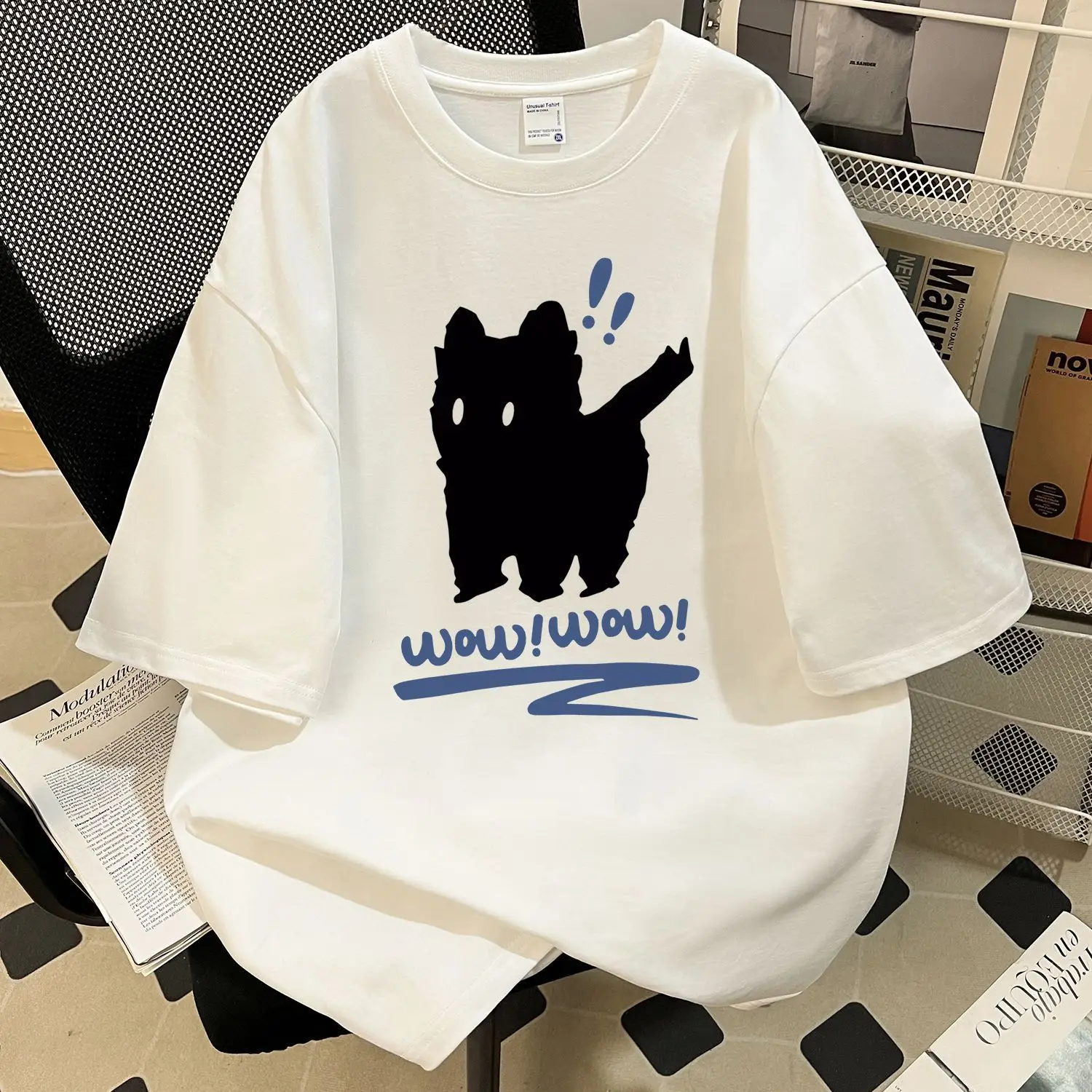 

Summer American Retro Y2K Pure Cotton Short-sleeved T-shirt Men Cartoon Cat Print Couple High Street Trendy Brand Loose T-shirt