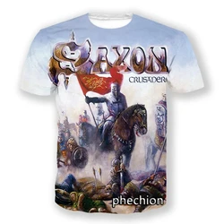 Camiseta de manga corta para hombre y mujer, camisa con estampado 3D de banda de Saxon, estilo Rock, Hip Hop, de gran tamaño, cuello redondo