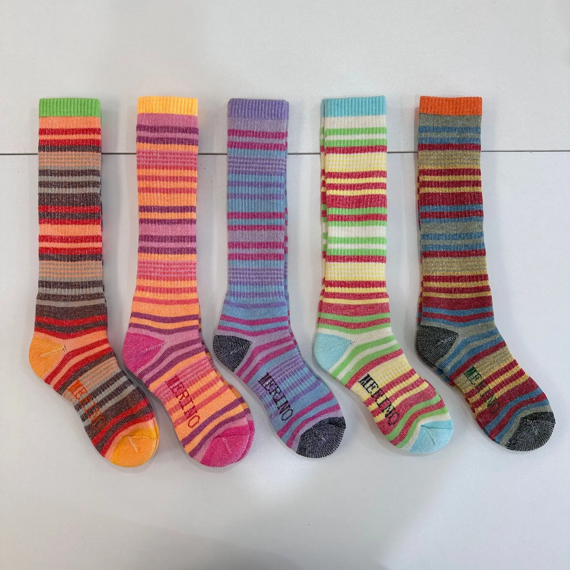 Fashion Striped Color Blocked Women Printed Thick Mid Tube Socks Winter New Lady Warm Wool Hosiery