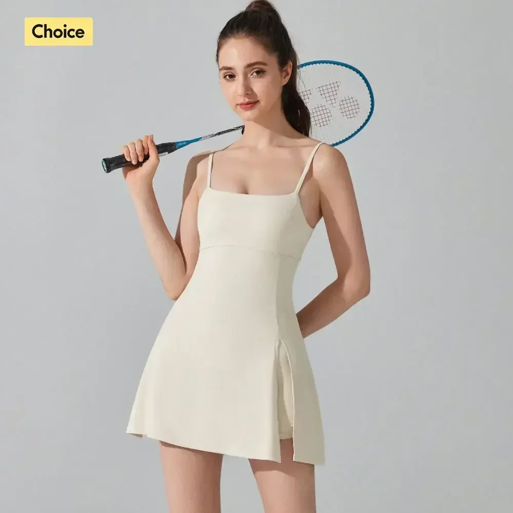

Anti-exposure Bottoming Sports Dress Nude Antibacterial with Chest Pad Breathable Outdoor Golf Beautiful Back Yoga Tennis