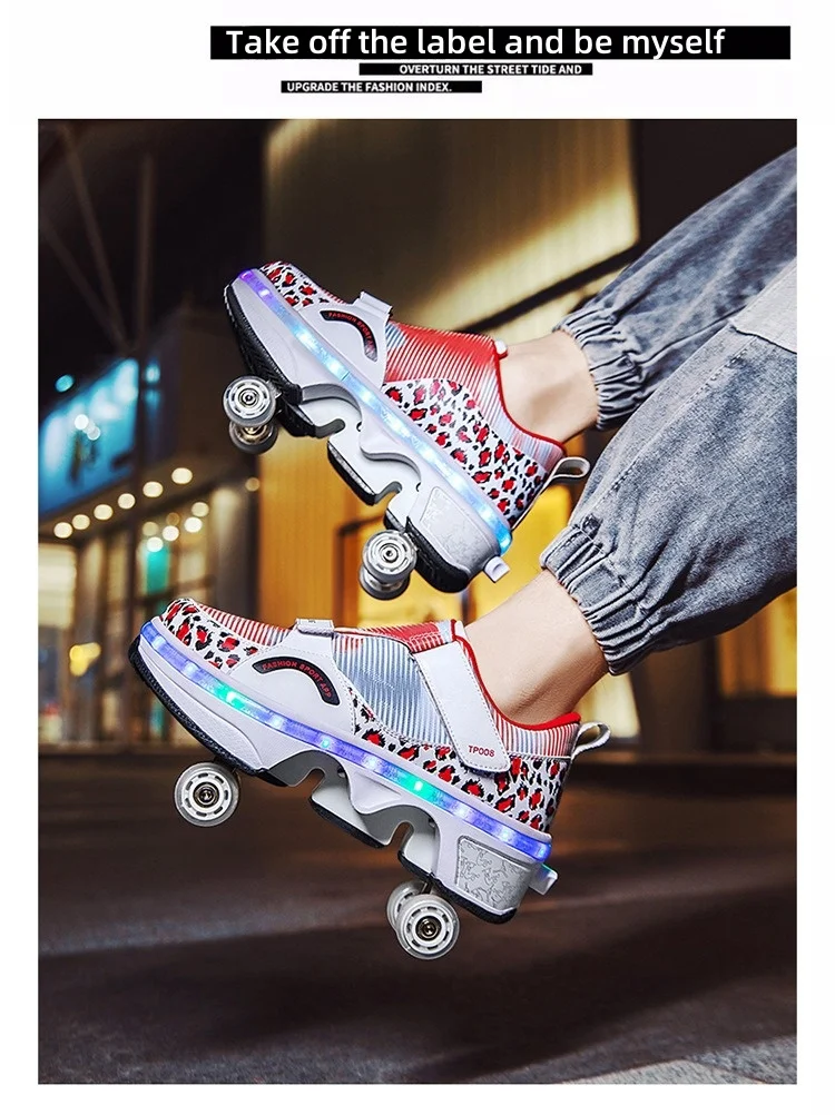 

Four-Wheeled Colorful Flashing Light Rechargeable Shoes For Children, Roller Skates For Teenagers, Deformed Wheel Shoes