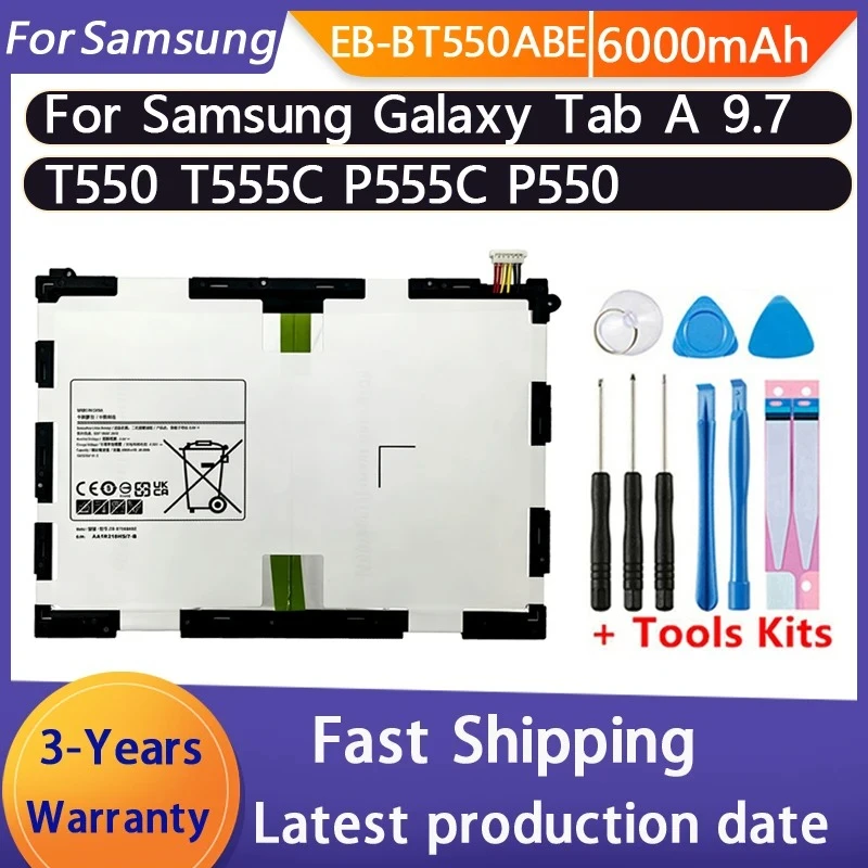 100% NEW EB-BT550ABE Battery 6000mAh For Samsung Galaxy Tab A 9.7 T550 T555C P555C P550 Tablet Batteries Bateria Batterij+Tools