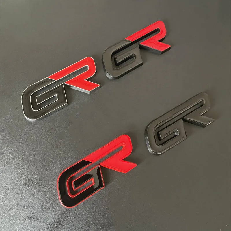 3D Metal Black Red Logo GR Emblem Letters Car Front Grill Badge For Toyota Hilux CHR Corolla Yaris GR Sticker Accessories
