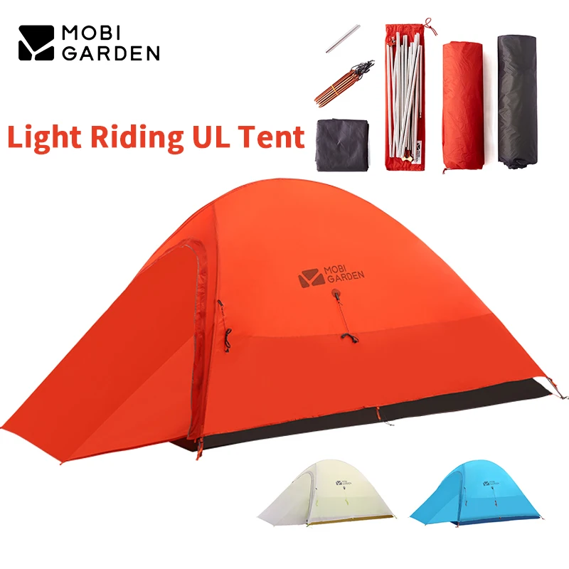 MOBI GARDEN Light Riding UL 1-2 Person Camping Tent 20D Silicon 4 Seasons Aluminum Rod Tent With Emergency Pole Outdoor Hiking