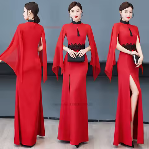 2026 chinese traditional dress improved qipao national lace embroidery folk cheongsam oriental banquet evening dress vestido