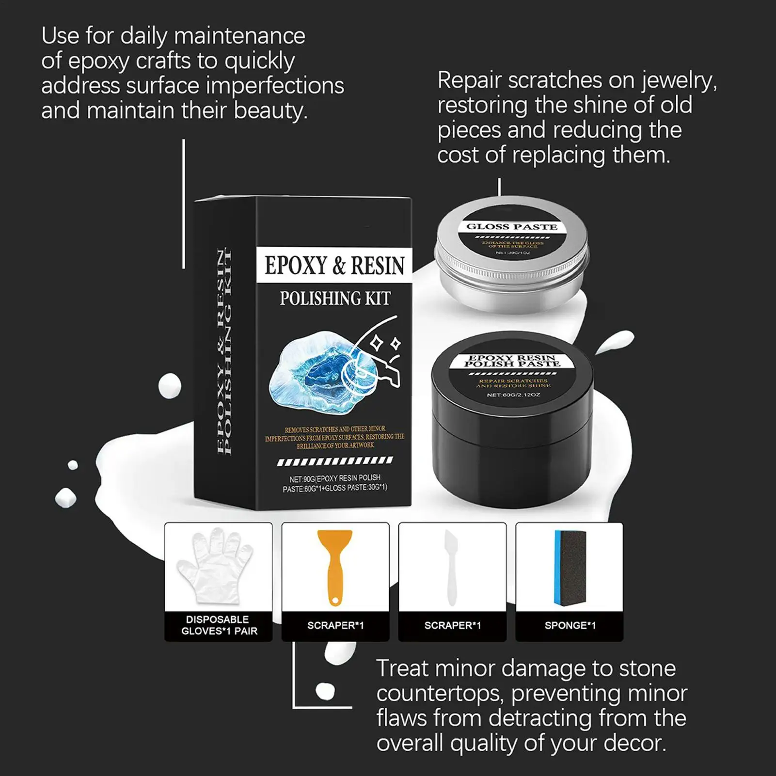 Kit per lucidatura in resina epossidica Ripristina lustro Pasta cremosa Rimuove graffi Kit per lucidatura acrilica per proprietari di case Principianti Arte