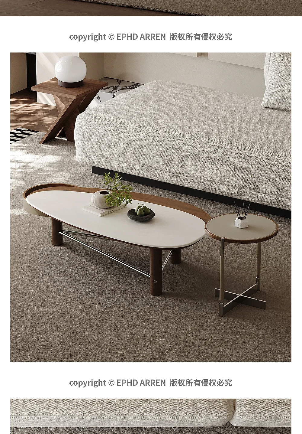 A  Marble coffee table combination special-shaped  light luxury modern simple living room home saddle leather