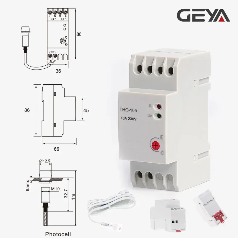 GEYA Din Rail Light Sensor Auto Manual ON OFF Photocell Light Control Switch 16A 25A with Sensor AC220V