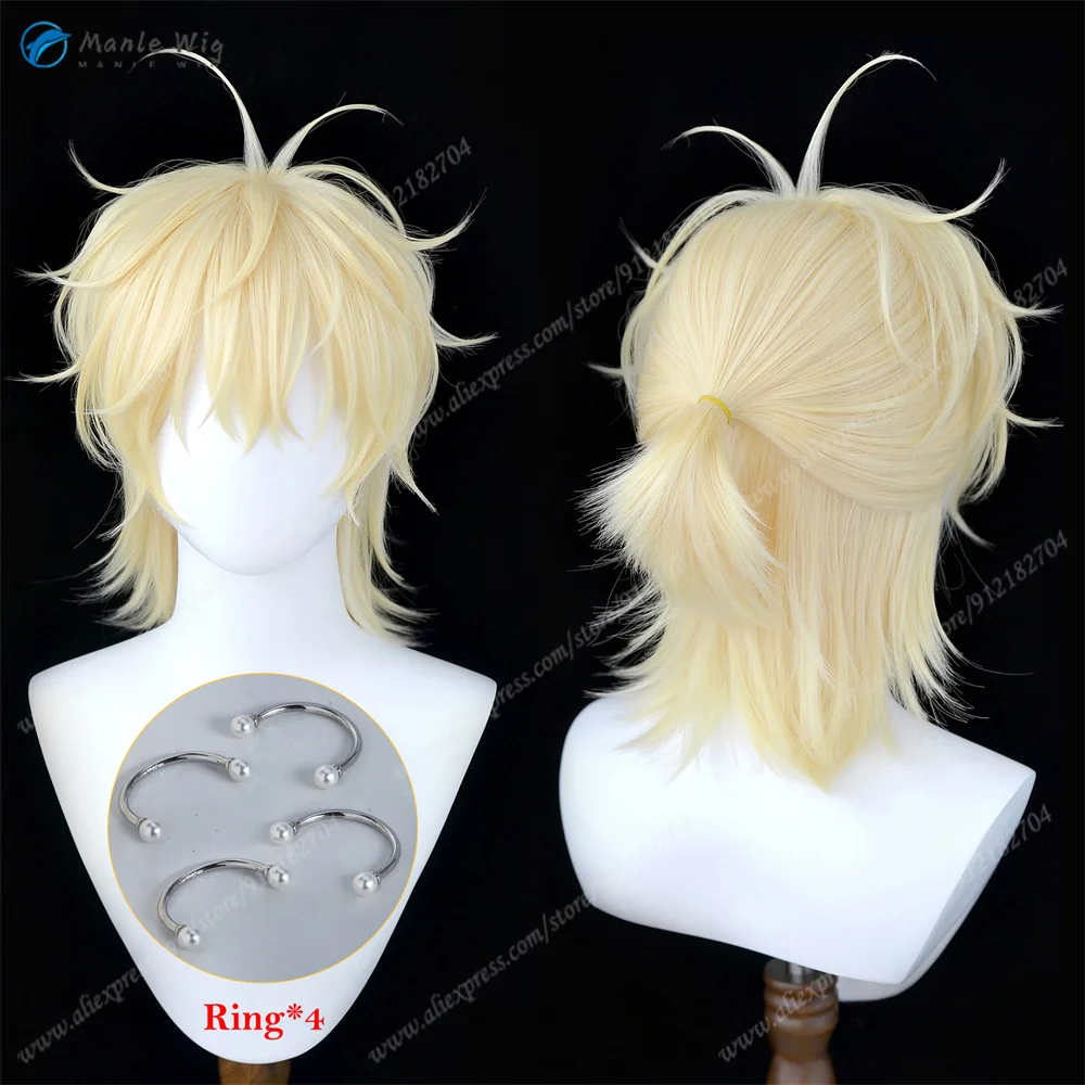 Anime Alien Luka Cosplay Wig Stage Unisex Short Golden Wig Luka Cosplay Anime Wigs Heat Resiatant Synthetic Hair + Free Wig Cap