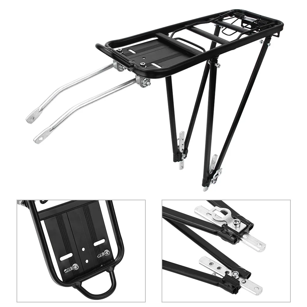 

38.5 X 14.5cm Bike Rack, Black Aluminum Alloy Adjustable Bike Rear Rack Bicycle Touring Carrier for Disc V Brake Mount