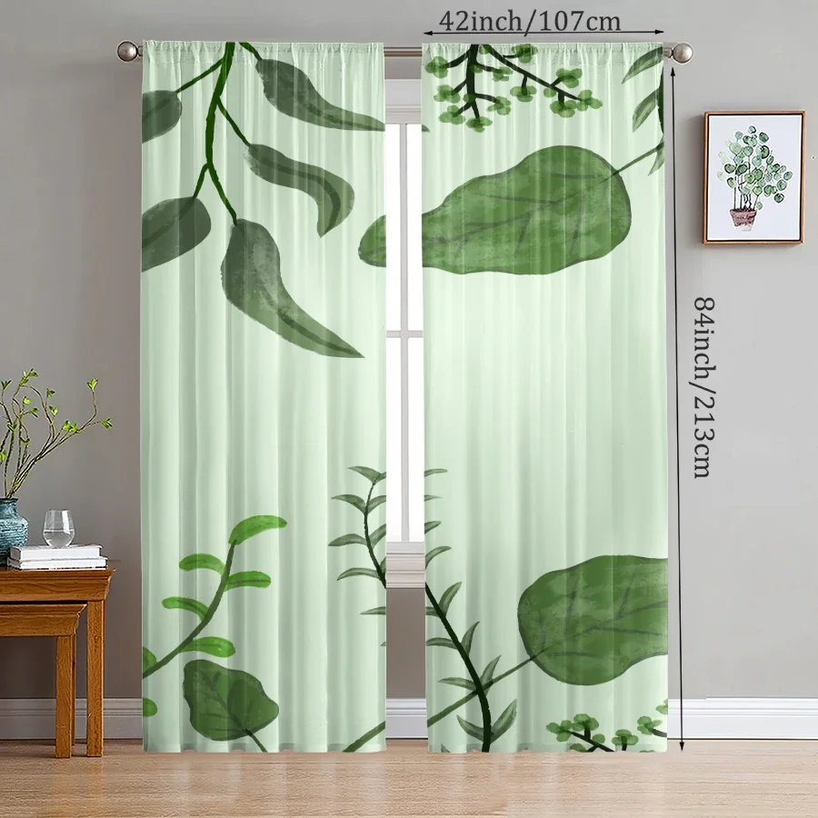Green lotus leaf pattern printed curtains, pole bag curtains, Christmas decorations, daily home decorations, room decorations