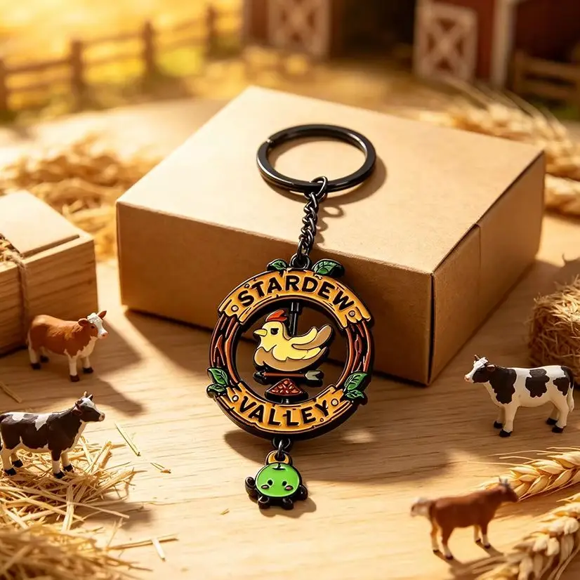 Stardew Valley Keychain Cute Chicken Junimo Metal Enamel Key Ring Cartoon Game Fans Collection Backpack Pendant Jewelry Gift