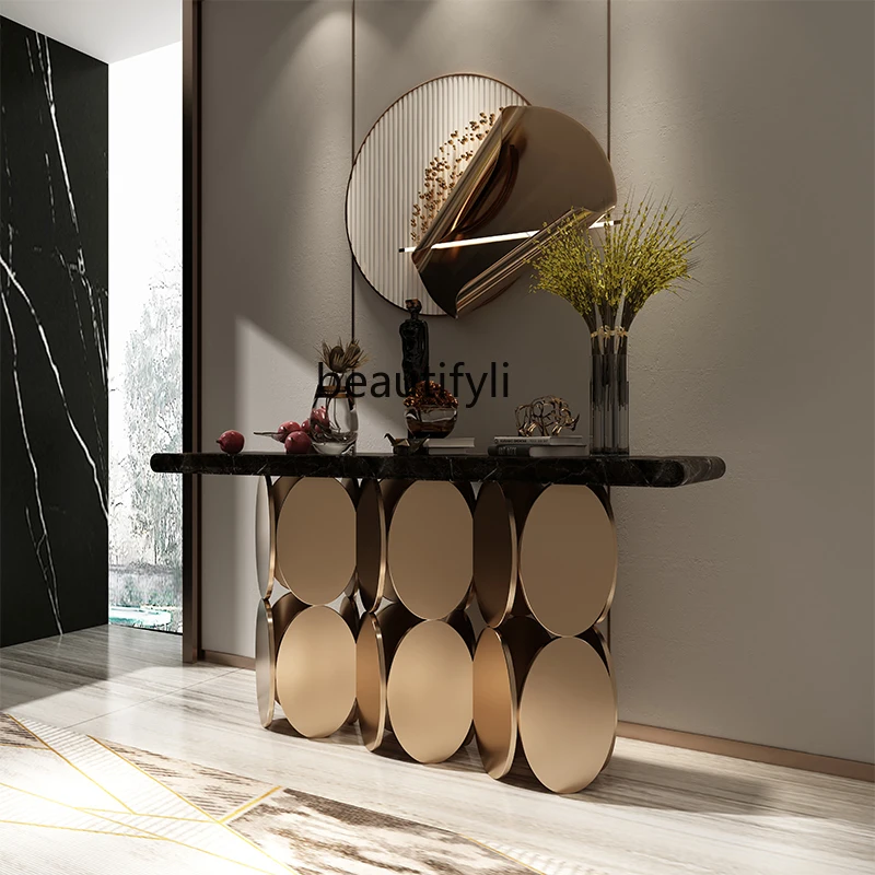 

Light luxury entrance table designer marble entrance table against the wall enters the entrance hall, modern simplicity