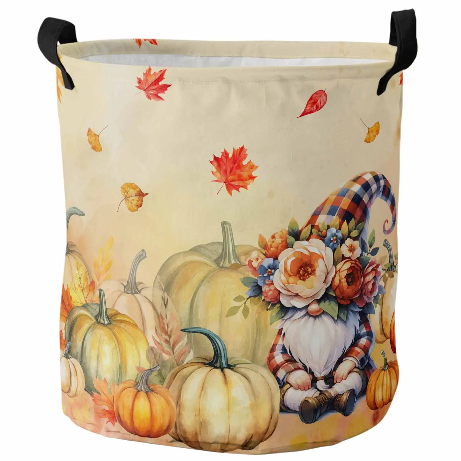 Thanksgiving Plant Pumpkin Maple Leaf Dwarf Flower Plaid Dirty Laundry Basket Foldable Waterproof Organizer Toy Storage Basket