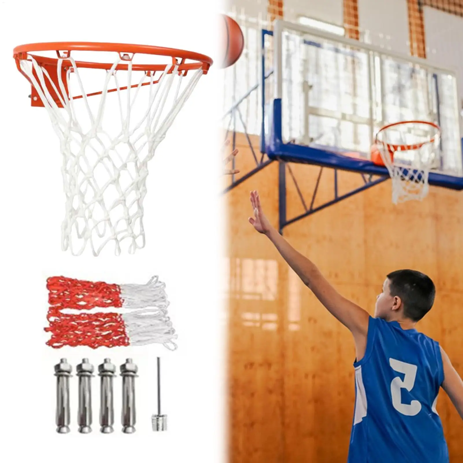 交換用バスケットボールリム全天候型バスケットボールフープネットボールゴールシステムトレーニングアクセサリーフィットネスセンターガレージジム用