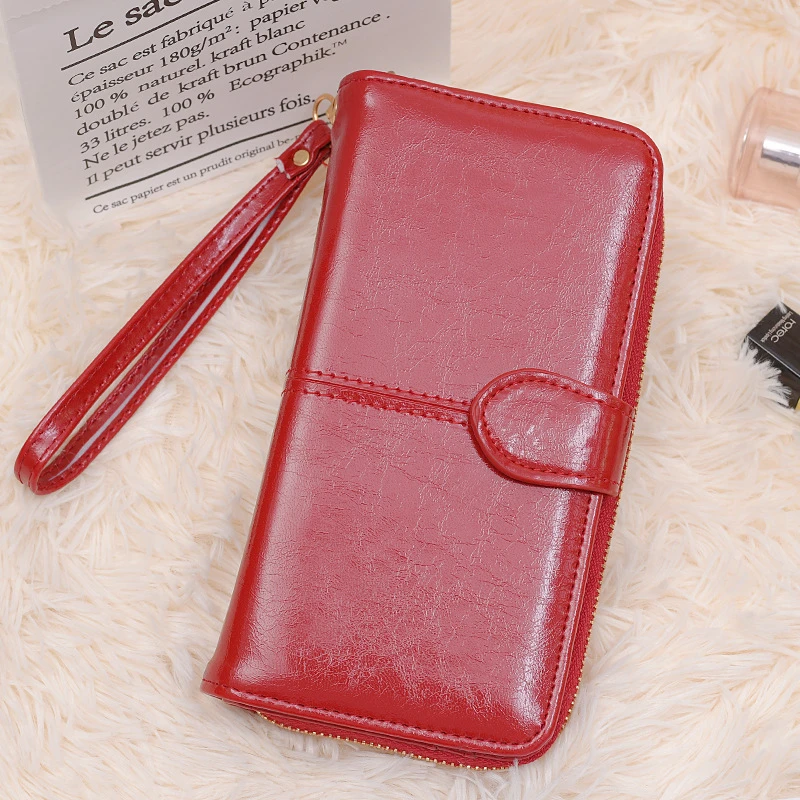 New Women Oil Wax Leather Wallet Female Purses Big Capacity Hasp Zipper Purse Ladies Long Wristlet Clutch Coin Card Holders