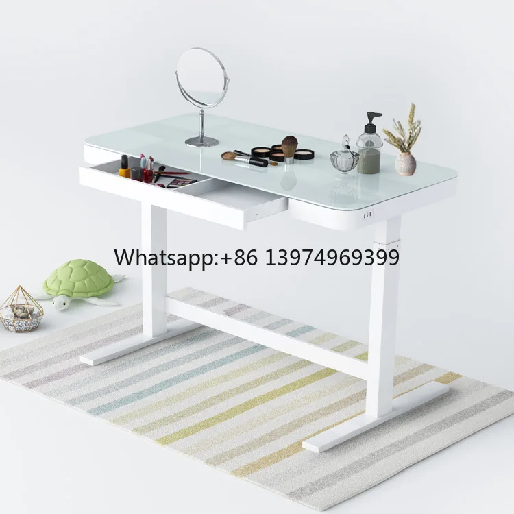 Electric Height Adjustable Table White Black Lifting Desk Frame Vanity Makeup Top Computer Glass Sit Stand up Desk With Usb
