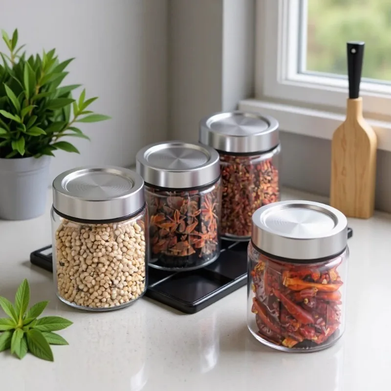 High‑borosilicate Heat‑resistant Glass Storage Jar Stainless Steel Lid Airtight Canister Kitchen Spice Grain Food Container
