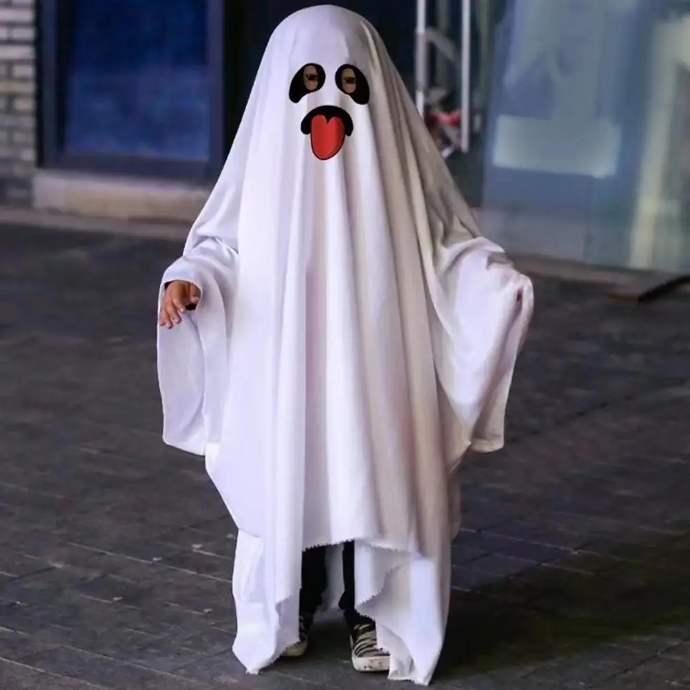 Soft Fabric Halloween Costumes Spooky Kids Ghost Cloak Halloween Costume for Trick-or-treating Cosplay Fun Unisex Child Ghost