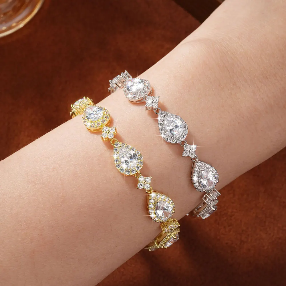 Abestecom D Color VVS1 GRA Certified Multi-Stone 14K Gold Plated Pear Cut Moissanite Tennis Bracelet Wedding Women Fine Jewelry 2