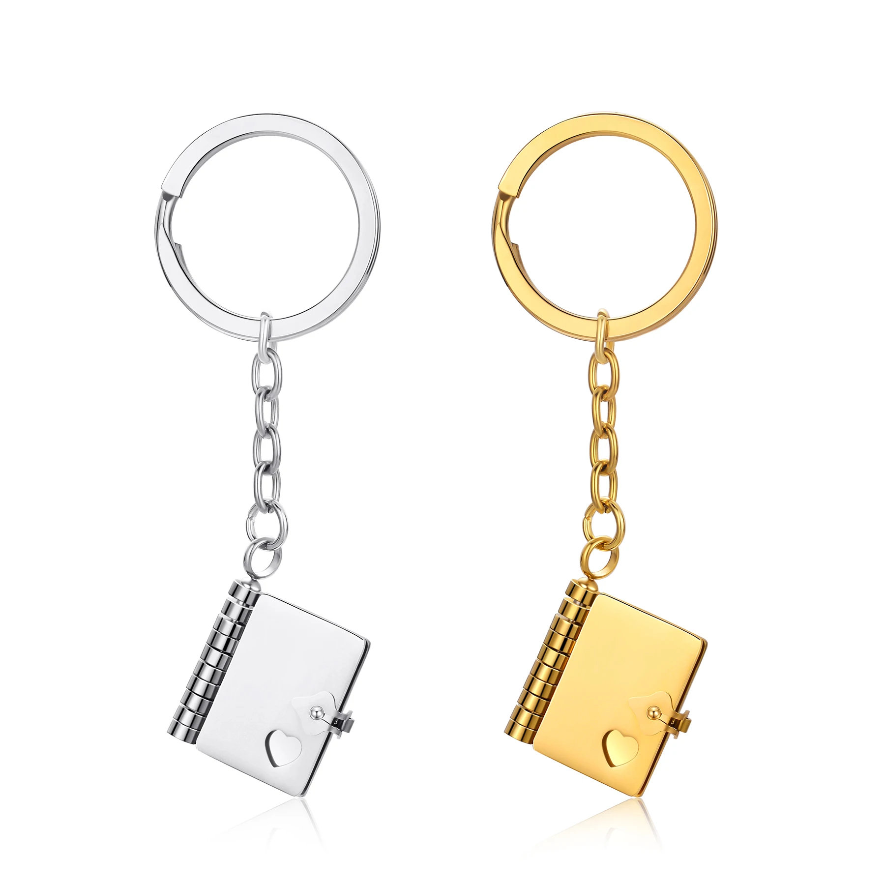 Porte-clés de livre de Couple en acier inoxydable, avec ouverture et fermeture en forme de cœur INS personnalisés, livre vierge, Message, bijoux