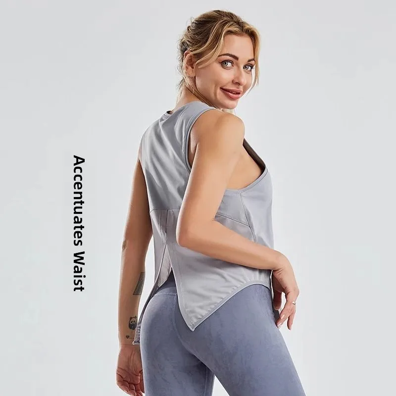 Qui Dry Canotta Donna Estate Sottile Allentato Fitn Corsa Yoga Pilates Cover up Top Poliestere 00% Materiale Conent