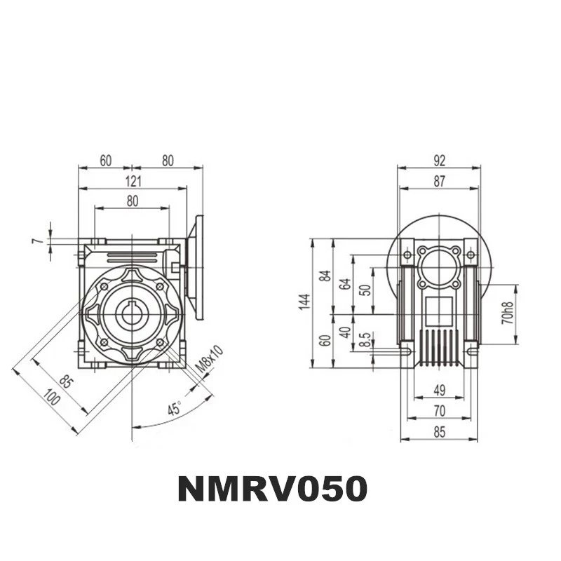 NMRV050 gearbox reducer worm gear Ratio 5:1 to 100:1 for Nema 32 Nema 42 Servo stepper motor + Single Shaft